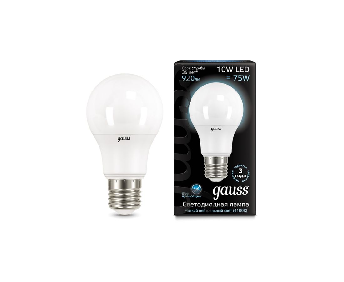 ლედ ნათურა A60 E27 10W 4100K gauss - 102502210 — ნათურა და ვაზნა